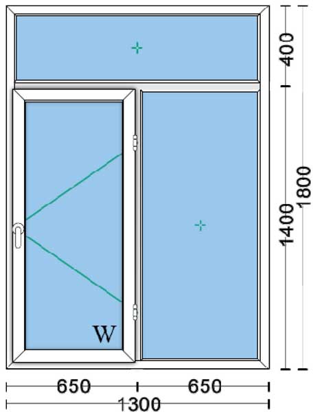 قیمت پنجره دوجداره upvc با شیشه ۴و۴ ساده به ابعاد 1300*1800 پروفیل هافمن