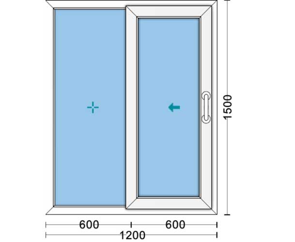 قیمت پنجره دوجداره کشویی UPVC با شیشه ۴و۴ ساده به ابعاد 1500*1200 پروفیل هافمن
