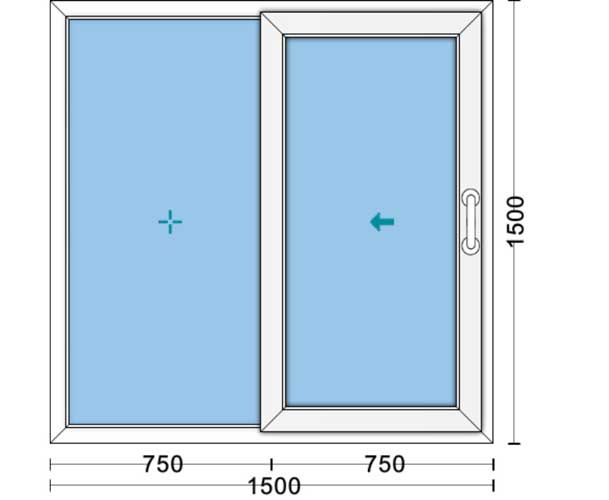 قیمت پنجره دوجداره کشویی UPVC با شیشه ۴و۴ ساده به ابعاد 1500*1500 پروفیل هافمن