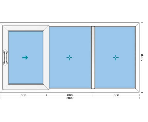 قیمت پنجره دوجداره کشویی UPVC با شیشه ۴و۴ ساده به ابعاد 1000*2000 پروفیل هافمن