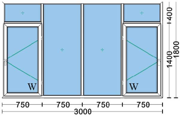 قیمت پنجره دوجداره upvc با شیشه ۴و۴ ساده به ابعاد 3000*1800 پروفیل ایده آل